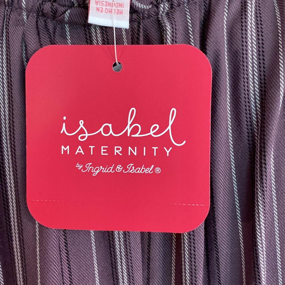 Isabel Maternity- plum striped, long sleeve maxi dress with side pockets - Picture 10 of 13